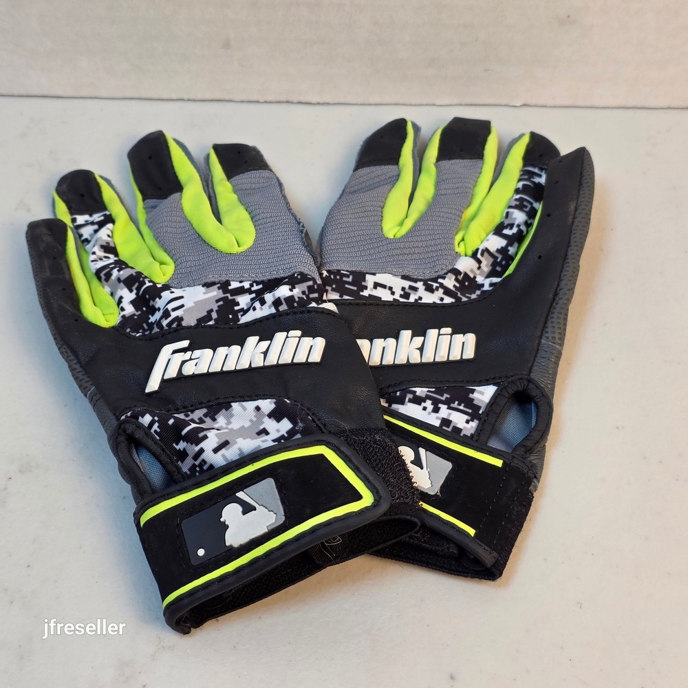 Franklin Youth Medium Batting Gloves Digitek Black Neon Green Digital Camo MLB